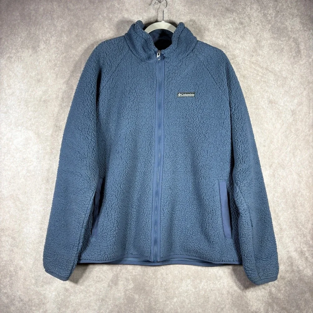 Columbia Jacket Mens Size XL Blue Sherpa Full Zip Pockets Outdoor
